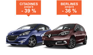 Citadines : jusqu'à -39% <br> Berline : jusqu'à -36%