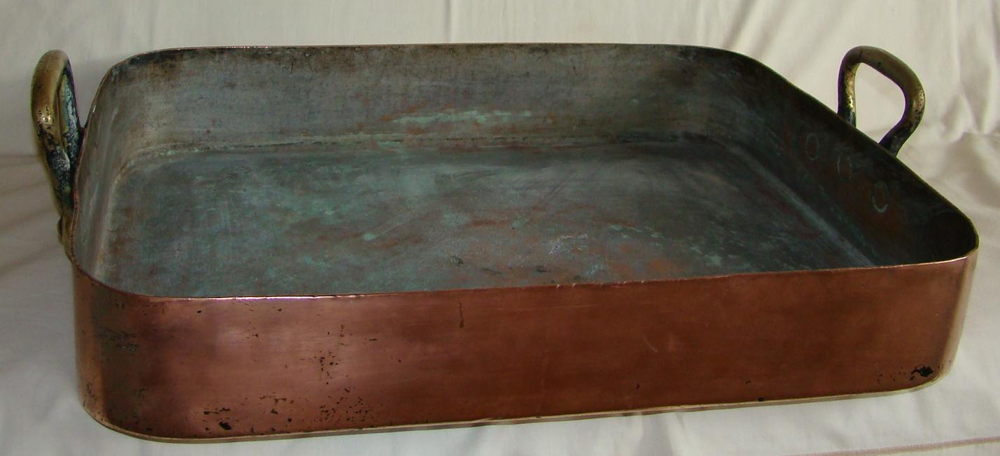Rare antique French thick & heavy copper/bronze XXL ROASTING PAN 1850