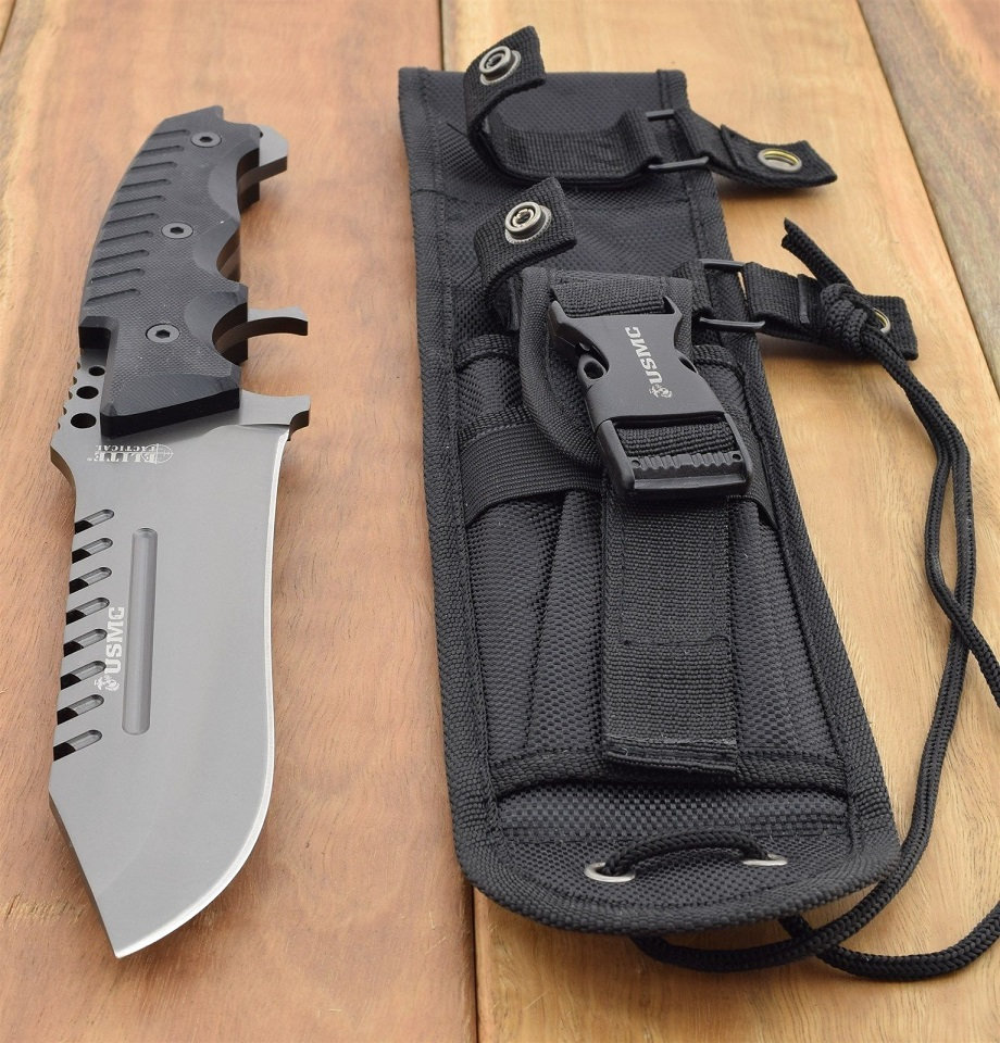Couteau de Survie Combat USMC Marines ELITE TACTICAL Acier 440C Manche