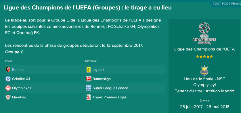 date rencontre ligue champions