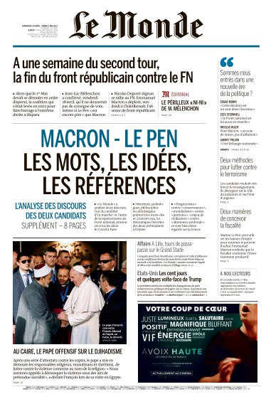 Le Monde du Dimanche 30 Avril et Mardi 2 Mai 2017