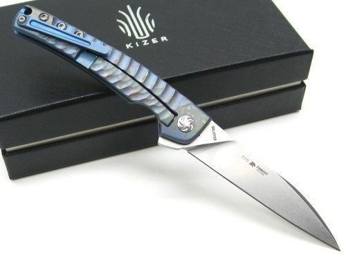 Couteau Kizer Blue Black Splinter Lame Acier CPM S35VN Manche Aluminium Framelock Pouch Camo KI3457A2 - Free Shipping -Kizer fl0w