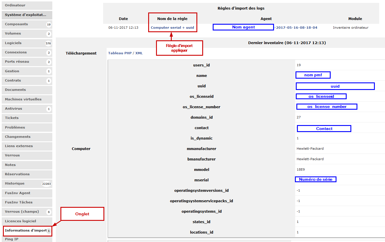 Exemple d'information d'import