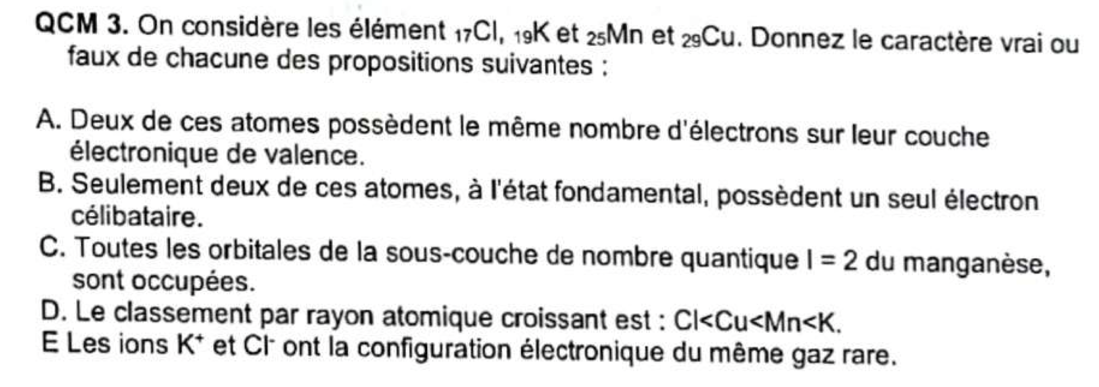 Rayon Atomique Qcm UE1 Chimie Tutorat Associatif Toulousain