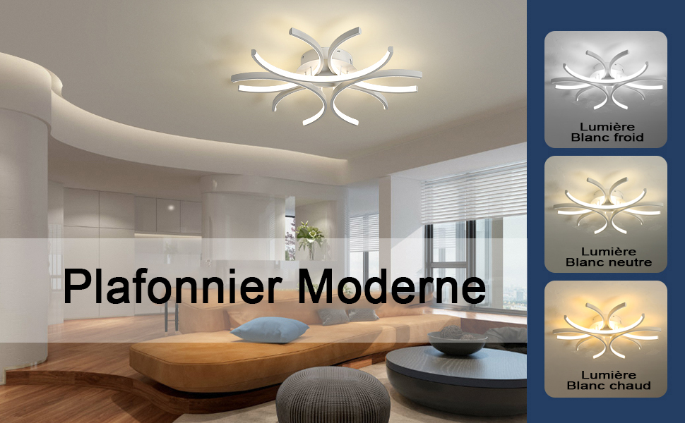 Kiwaezs Plafonnier Led Moderne Dimmable Lustres De Plafond Blanc Pour