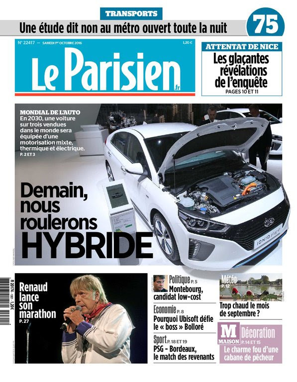 Le Parisien + Journal de Paris du samedi 1er octobre 2016