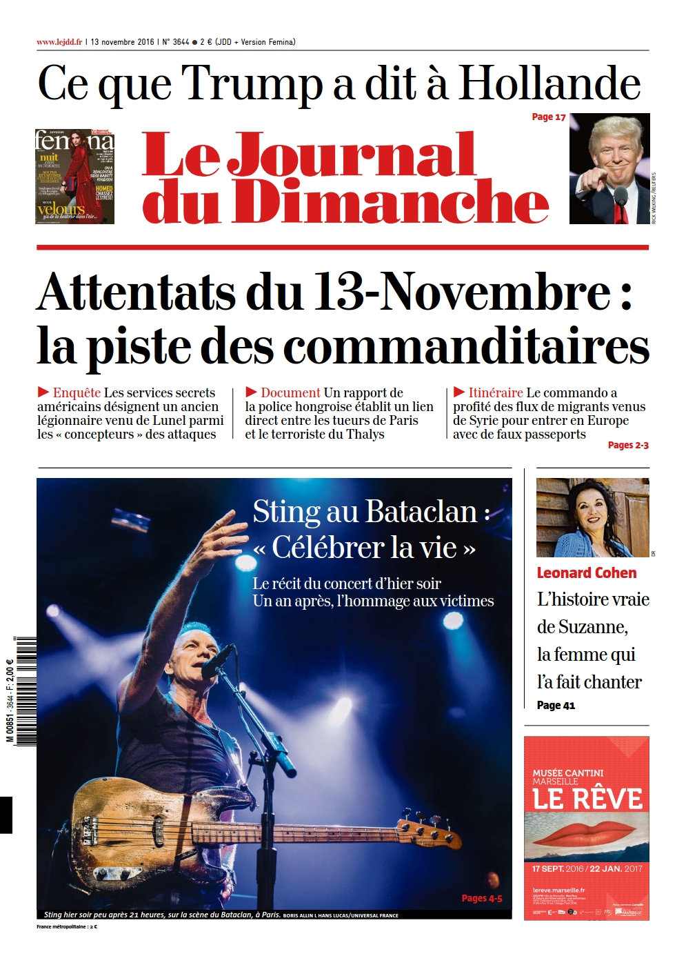 Le Journal du Dimanche N°3644 du 13 Novembre 2016