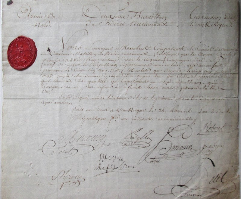  Certificat datant du siège de Dunkerque, aout 1793 B45a