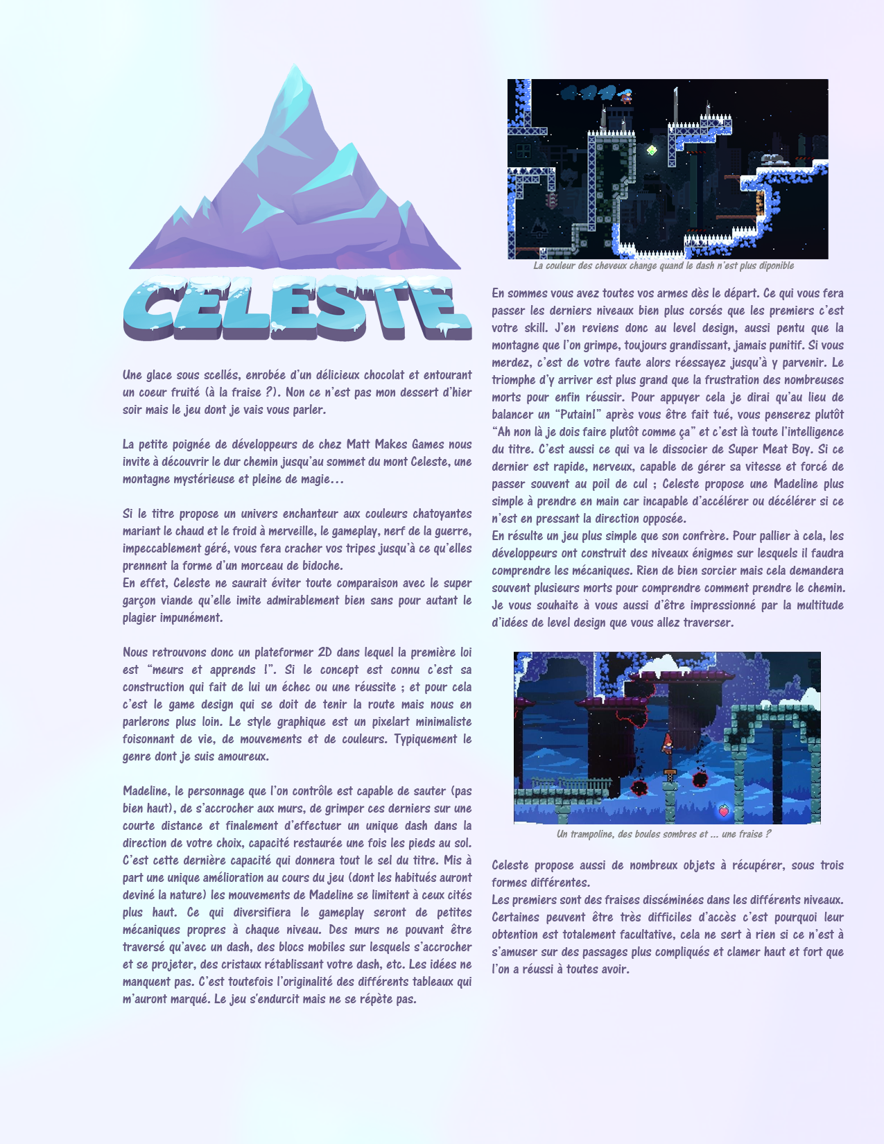 Celeste, le platformer 2D continue d'être bon Pjbh