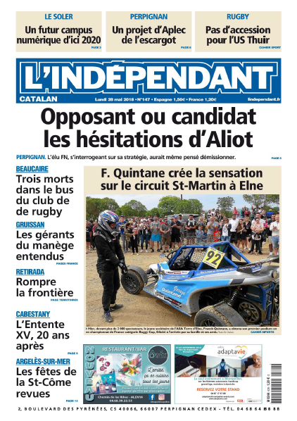 L’Indépendant (2 Editions) Du Lundi 28 Mai 2018