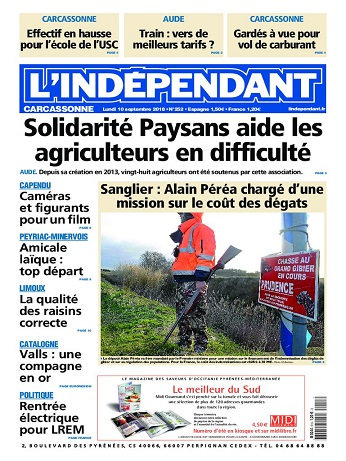   L'Indépendant ( 3 Éditions ) Du Lundi 10 Septembre 2018