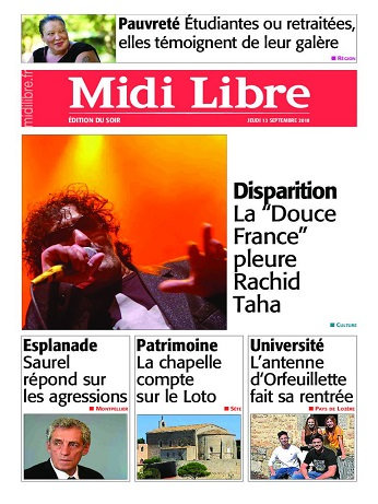 Midi libre (Édition Du Soir) Du Jeudi 13 Septembre 2018
