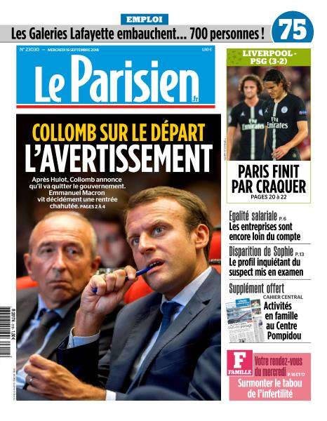 Le Parisien Du Mercredi 19 Septembre 2018