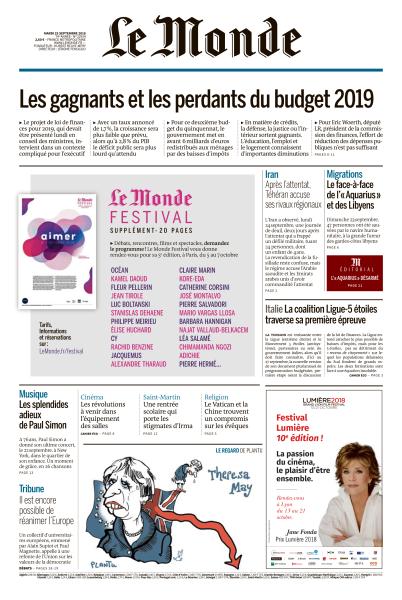 Le Monde Du Mardi 25 Septembre 2018