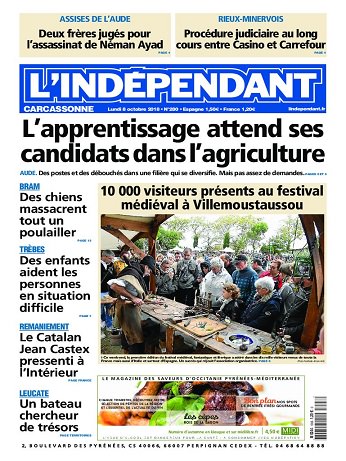 L'Indépendant ( 3 Editions ) Du Lundi 8 Octobre 2018