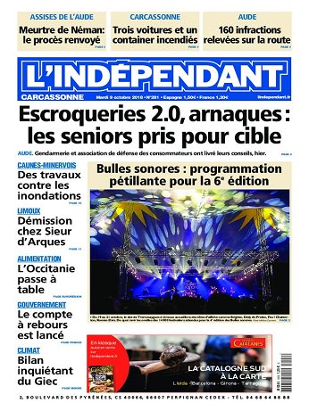 L'Indépendant ( 3 Editions ) Du Mardi 9 Octobre 2018