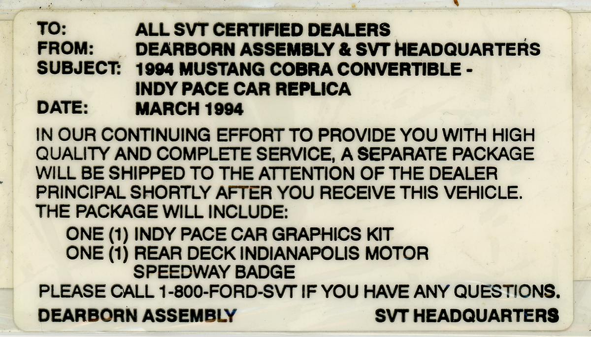 mustang 1994  cobra INDY 500 PACE CAR  Schl