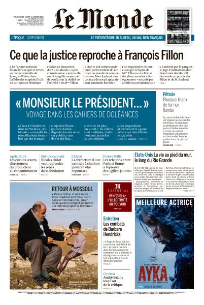 Le Monde du Dimanche 13 & Lundi 14 Janvier 2019