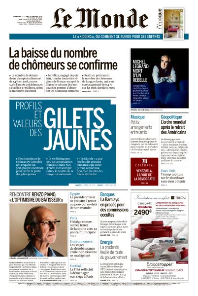 Le Monde Du Dimanche 27 & Lundi 28 Janvier 2019