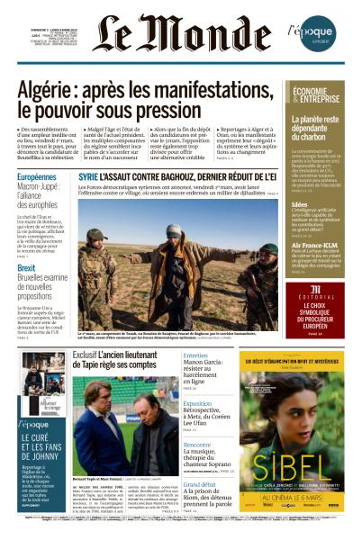 Le Monde Du Dimanche 3 & Lundi 4 Mars 2019