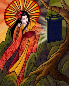 Amaterasu est, dans le shintoïsme, la déesse du Soleil. Ahv8