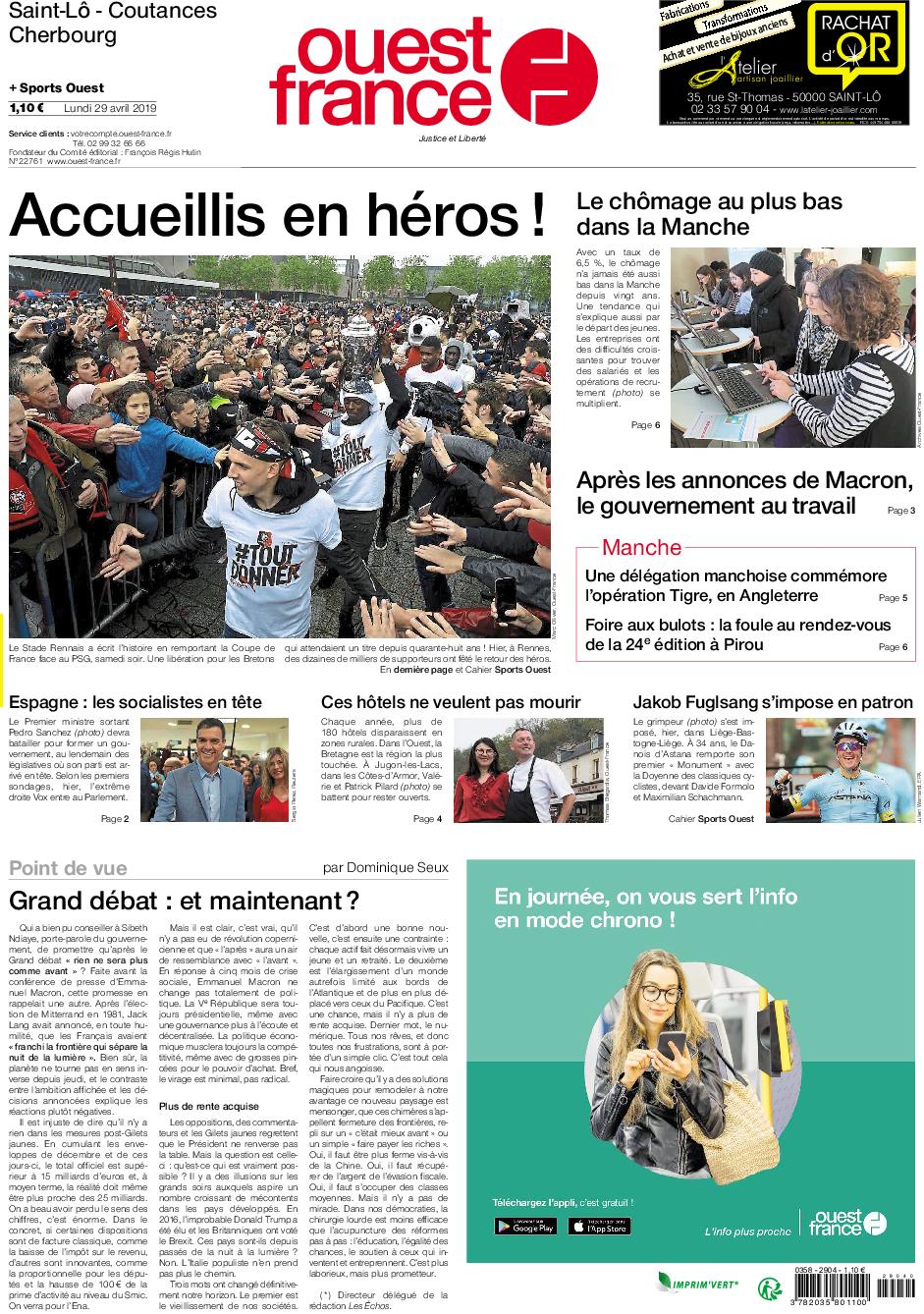 Ouest-France (27 Editions) Du Lundi 29 Avril 2019