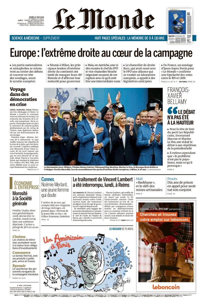 Le Monde du Mardi 21 Mai 2019