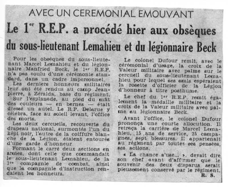 LEMAHIEU S/LNT 1er REP mort au combat le le 26-12-1959 à MARAGNA Douar Malou Kabylie en Algérie française Uxbk