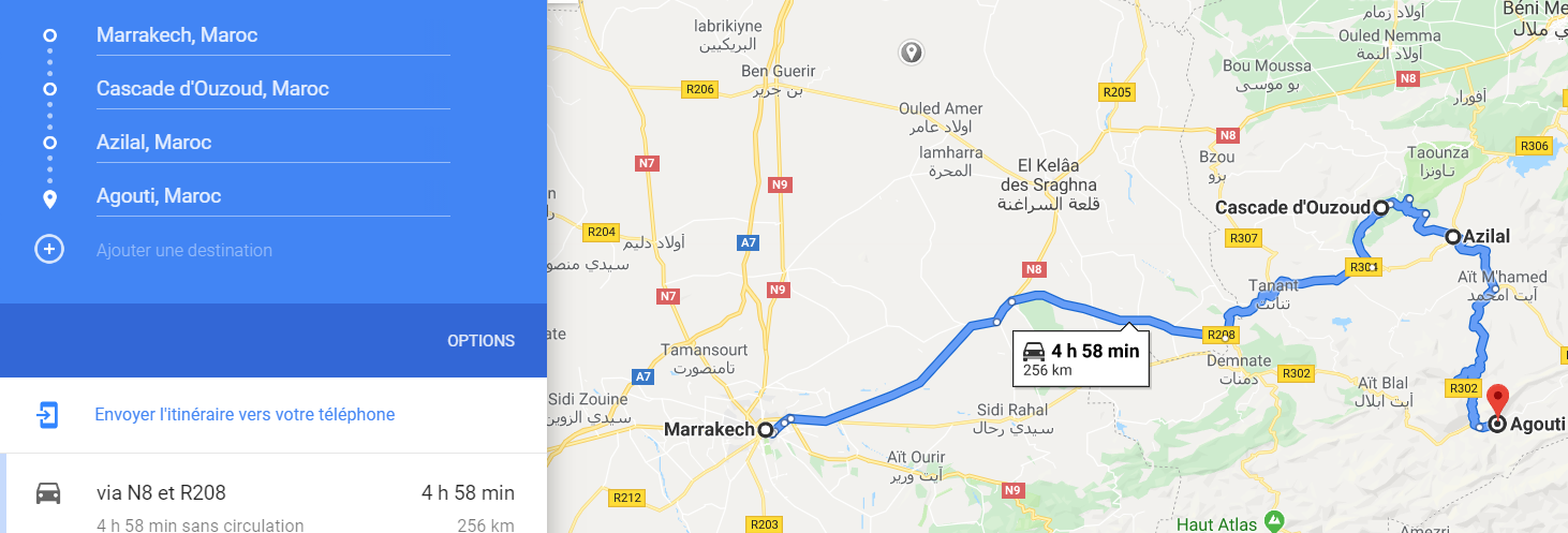 Itinéraire Marrakech - Ouzoud - Agouti 