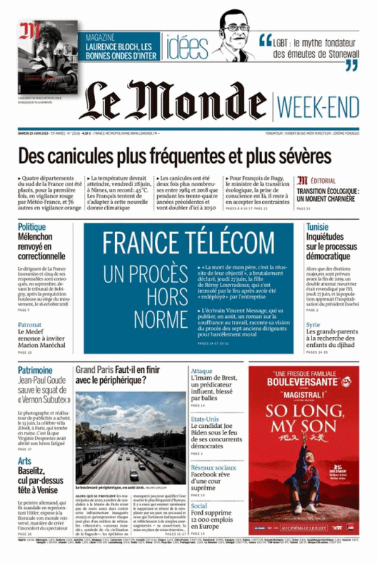 Le Monde Week-End & Le Monde Magazine Du Samedi 29 Juin 2019