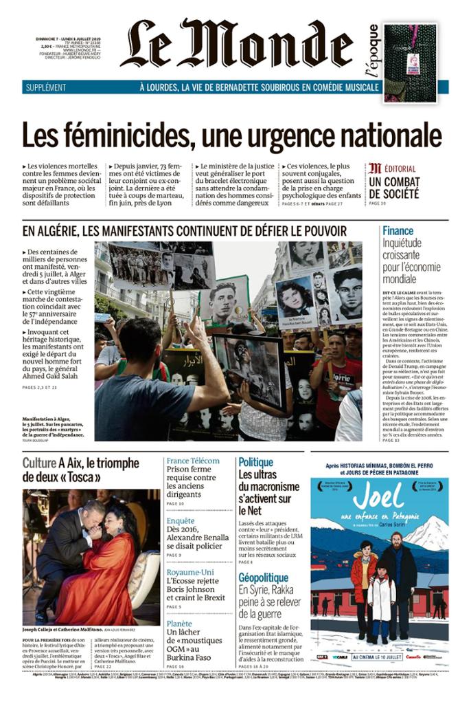 Le Monde du Dimanche 7 & Lundi 8 Juillet 2019