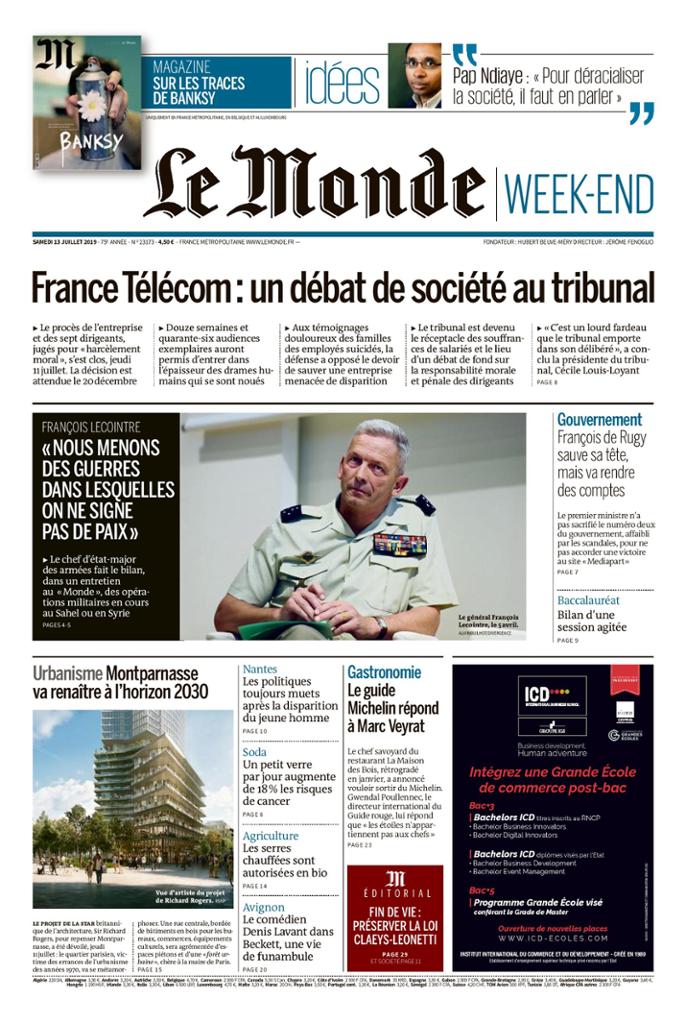Le Monde Du Samedi 13 Juillet 2019