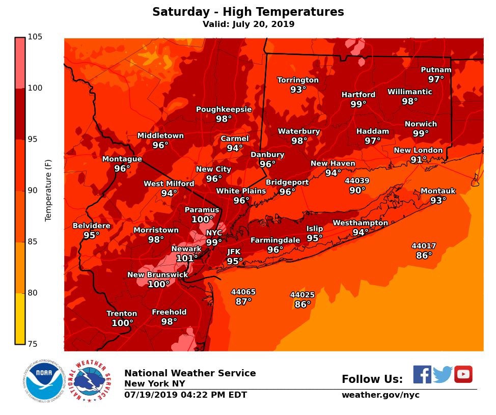 When will New York City Central Park reach 100°F again ? (records