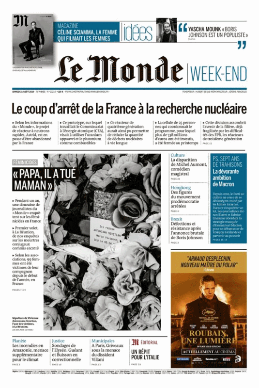 Le Monde Week End & Le Monde Magazine Du Samedi 31 Août 2019