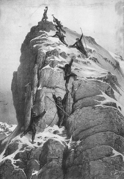 L’expédition Von Matterhorn au sommet du Gran-Puèi, gravure d'époque