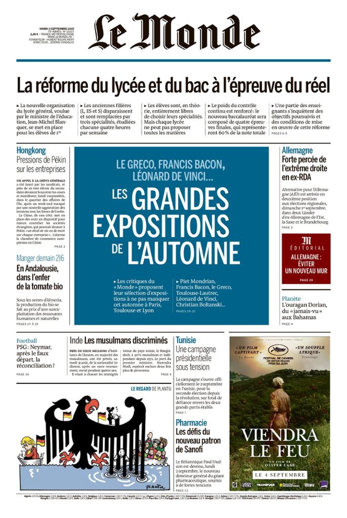 Le Monde Du Mardi 3 Septembre 2019