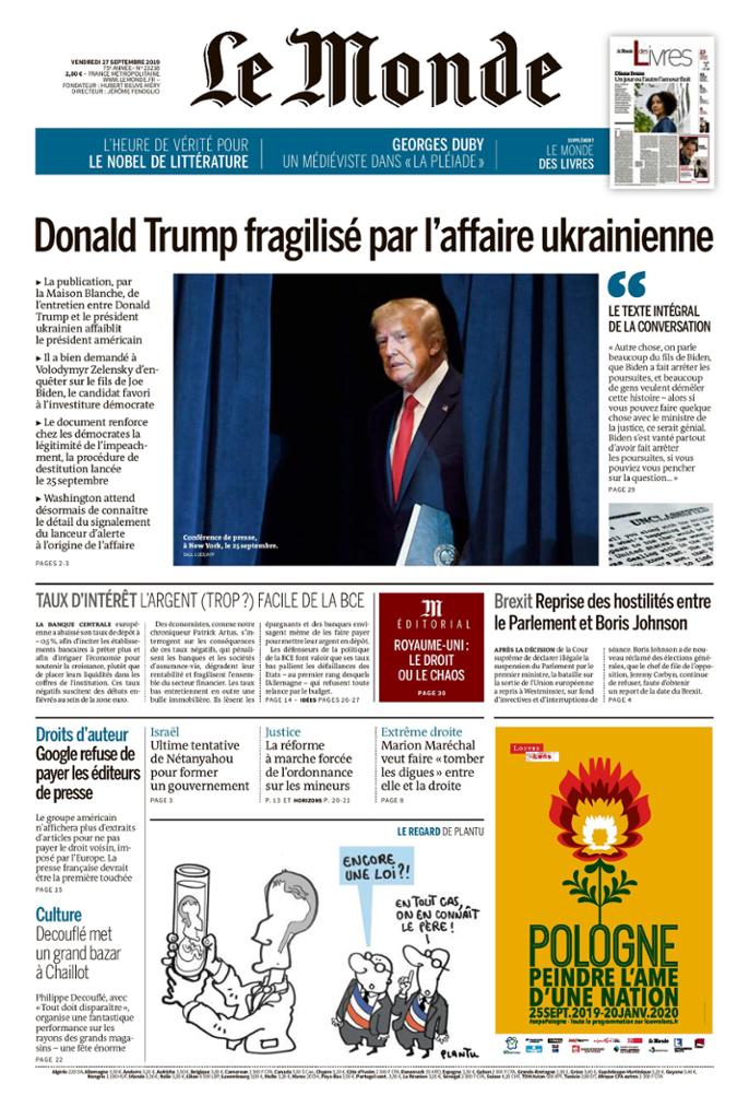 Le Monde Du Vendredi 27 Septembre 2019