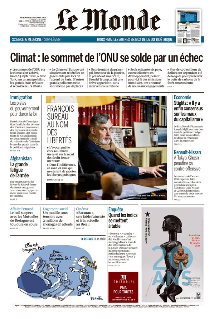 Le Monde Du Mercredi 25 Septembre 2019