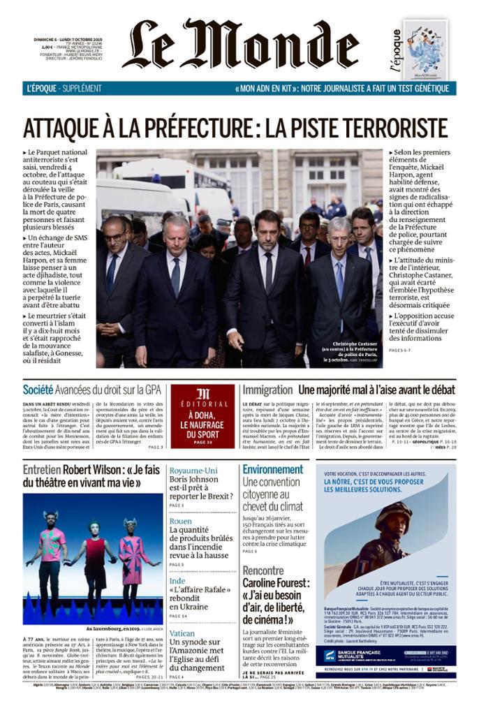 Le Monde Du Dimanche 6 & Lundi 7 Octobre 2019