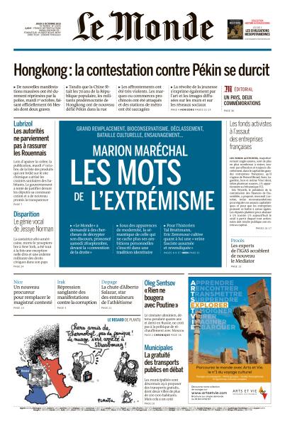 Le Monde Du Jeudi 3 Octobre 2019