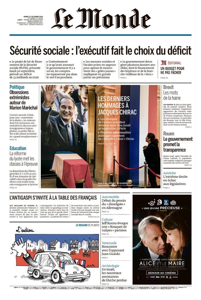 Le Monde du Mardi 1er Octobre 2019