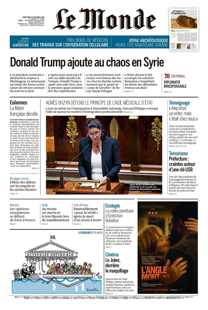 Le Monde Du Mercredi 9 Octobre 2019
