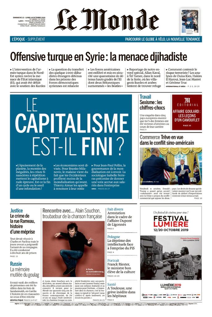 Le Monde Du Dimanche 13 & Lundi 14 Octobre 2019