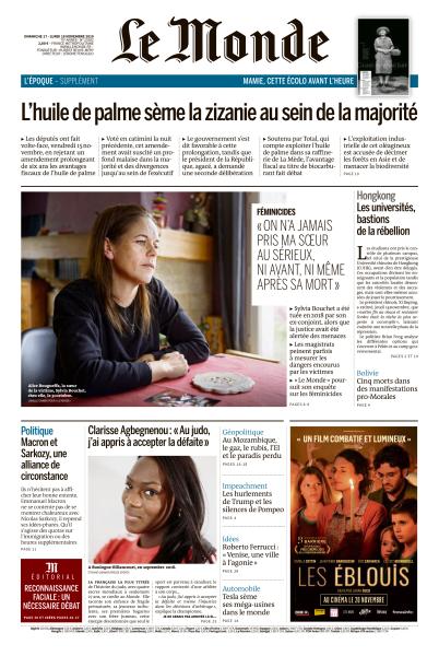 Le Monde Du Dimanche 17 & Lundi 18 Novembre 2019