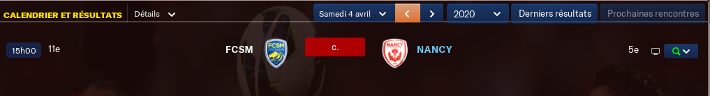 match avancé 32ème journée avant Jeudi 12 h Bnfm