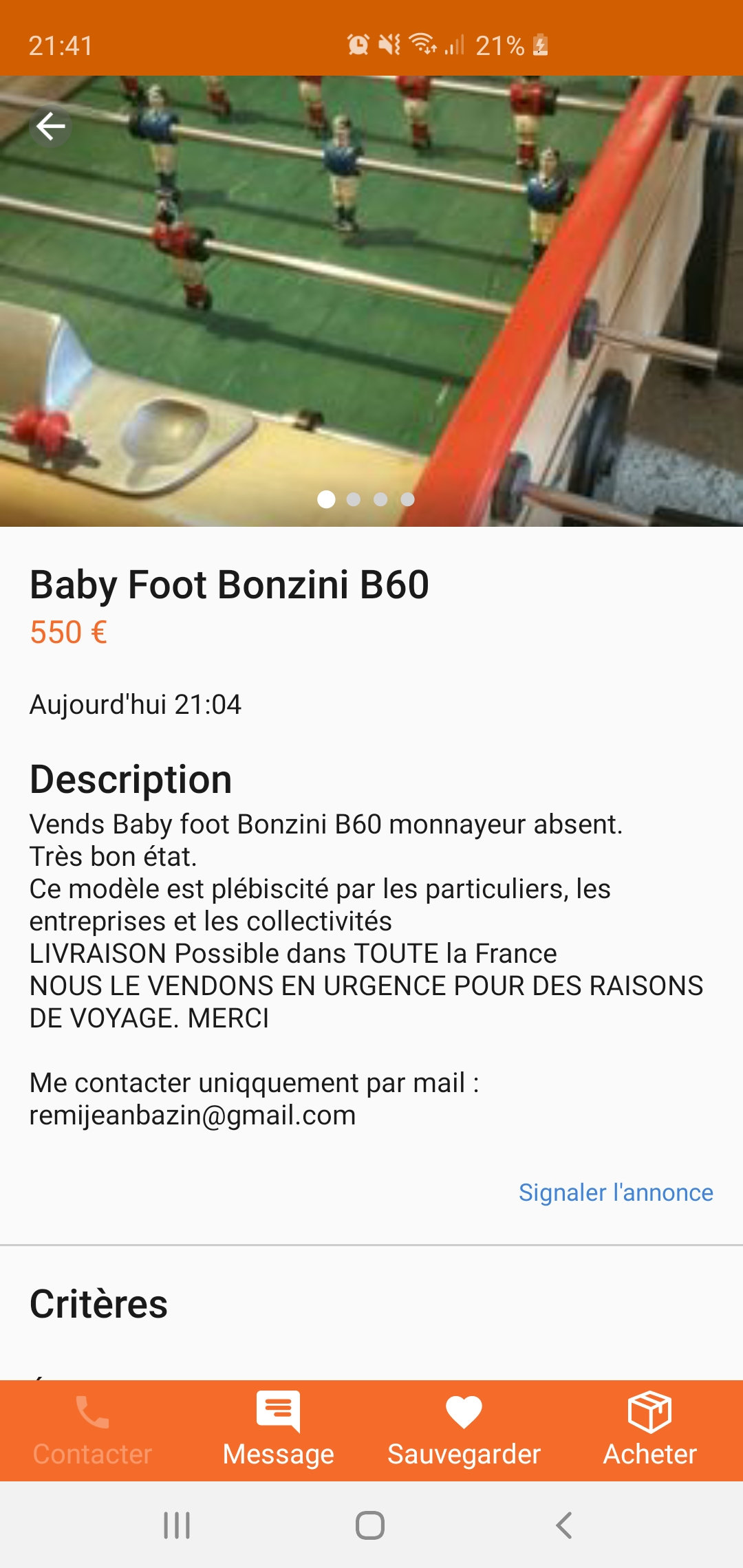 Vous désirez acheter un baby foot Bonzini ?