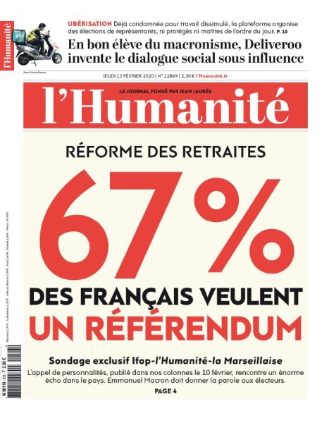 L’Humanité Du Jeudi 13 Février 2020