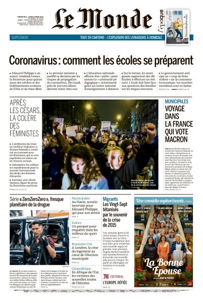 Le Monde Du Dimanche 8 & Lundi 9 Mars 2020