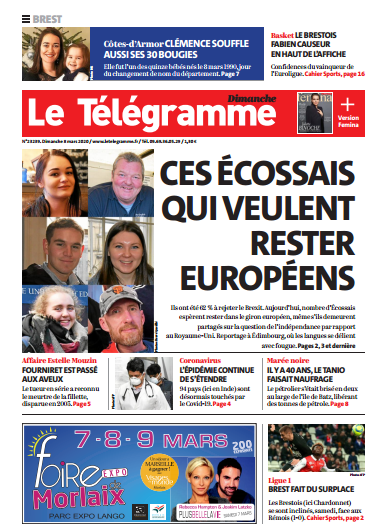 Le Télégramme (2 Editions) Du Dimanche 8 Mars 2020