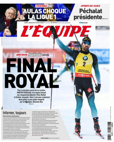 L’Équipe Du Dimanche 15 Mars 2020